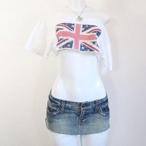y2k union jack floral off shoulder crop top